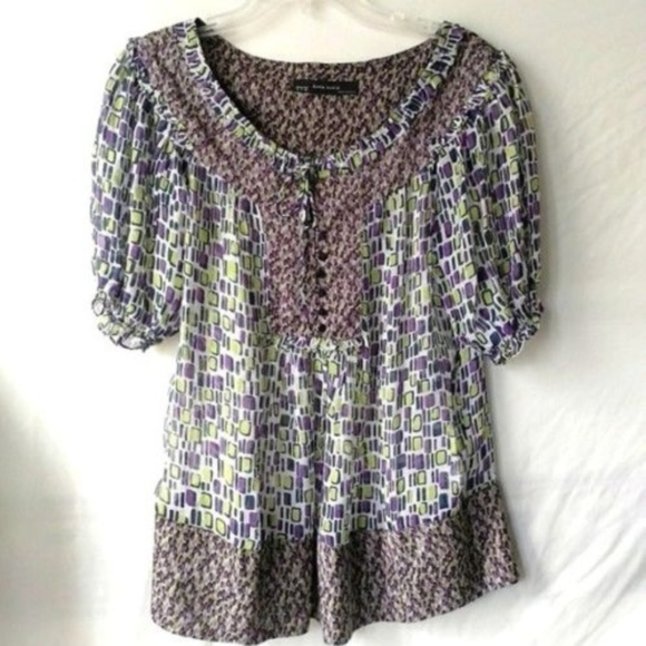 Zara Tops - Zara Basic | Purple Silk Sheer Peasant Blouse